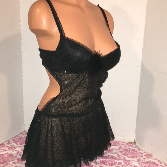 Cinema Marabou Negligee Nightie teddy Bustier Gown - Picture 2 of 10